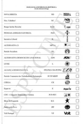 AR 2024 – Ordem das candidaturas no boletim de voto / Distrito de Braga